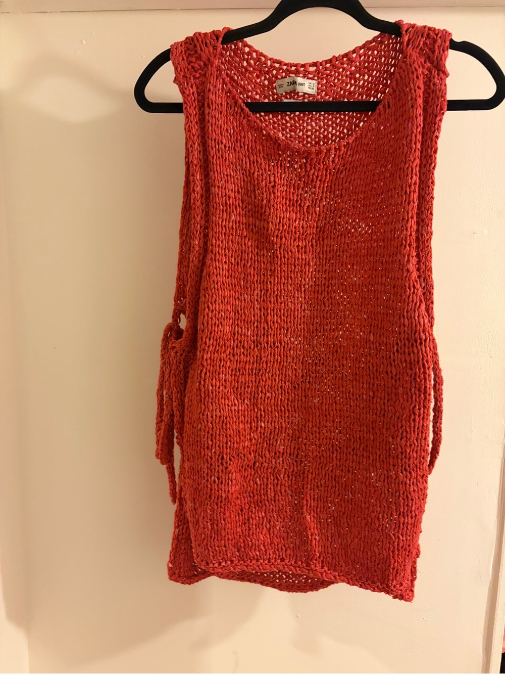 Zara Coral-Red Open Knit Sleeveless Top